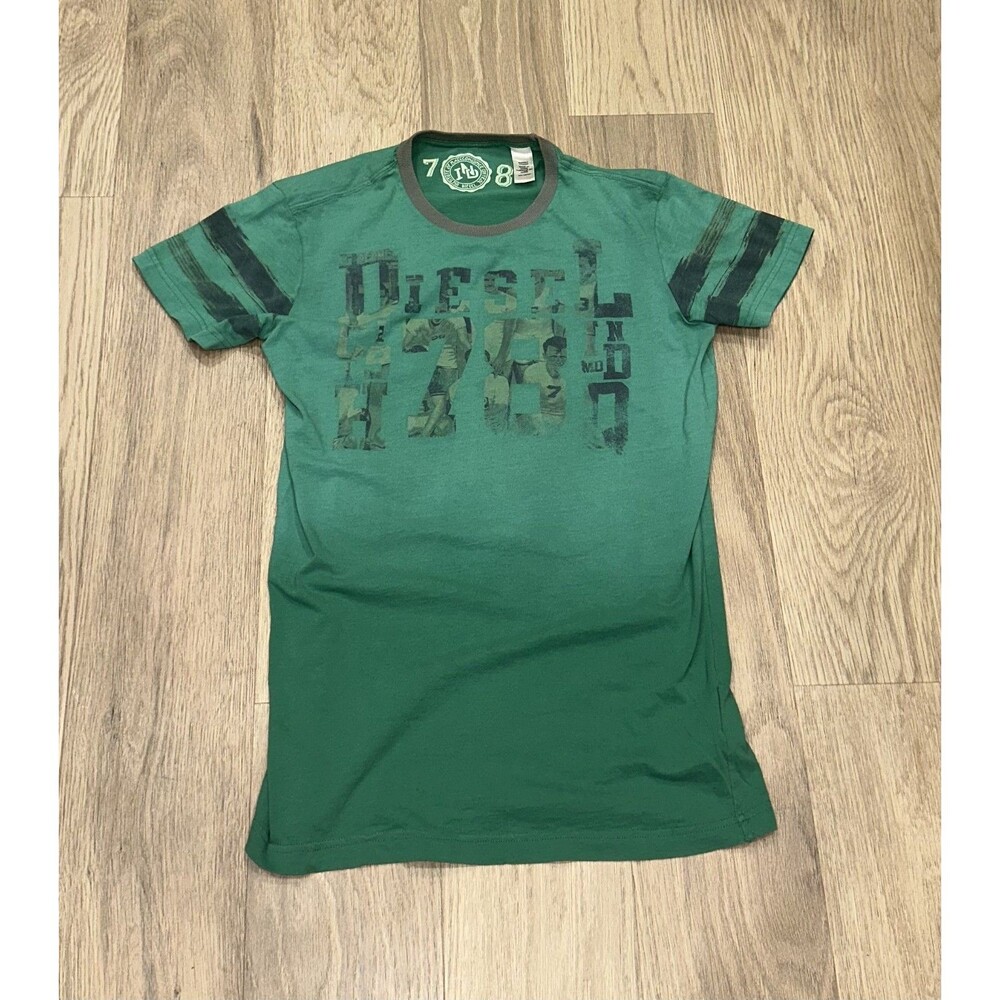 Diesel Ringer Varsity Green T Shirt Graphic Size Small Slim Muscle